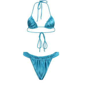 NWT Divino Seas Satin Inika Top & Eclat Bottom Bikini Set Blue Atoll Women's XS